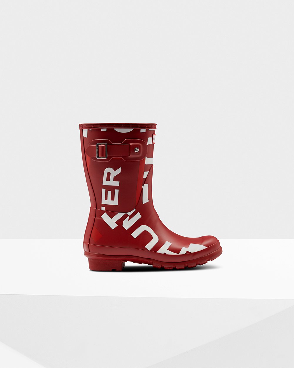 Hunter Original Exploded Logo For Women - Short Rain Boots Grey Red | India MJSZX0256